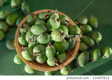 Feijoa green fruit. 124957618