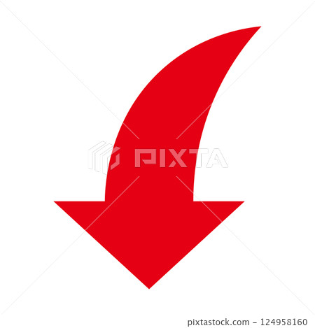 Simple downward red arrow on white background 124958160