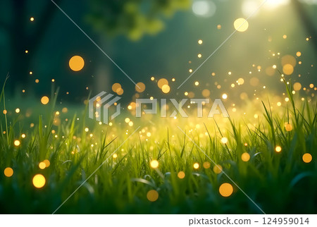 fresh grass with dew drops 124959014