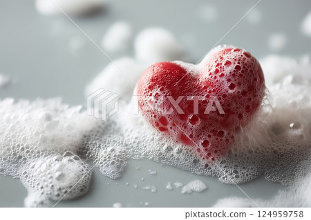 A heart-shaped bubble surrounded by soft foam, symbolizing love and comfort. 124959758