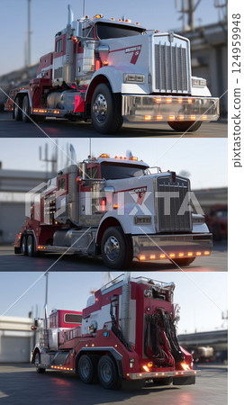 Tow Truck with Recovery Equipment on Urban Street - Emergency Vehicle 124959948