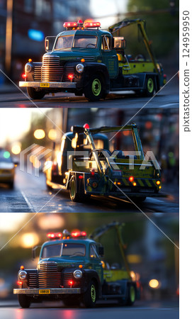 Tow Truck with Recovery Equipment on Urban Street - Emergency Vehicle 124959950