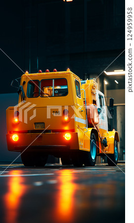 Tow Truck with Recovery Equipment on Urban Street - Emergency Vehicle 124959958