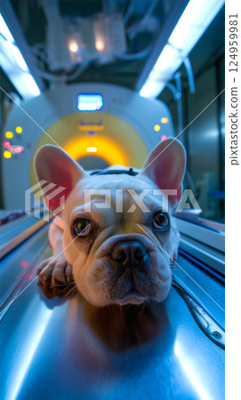 French Bulldog on Veterinary CT Scanner - Pet Healthcare Technology 124959981