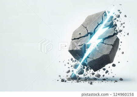 Shattered stone with lightning. Space for text. 124960158