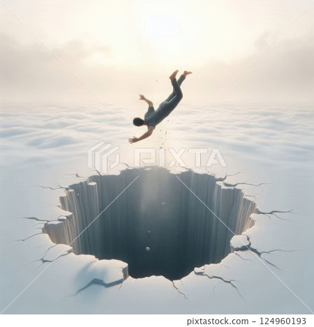 A person falls into an abyss among the clouds. 124960193