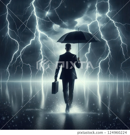 A man with an umbrella under zippers. 124960224