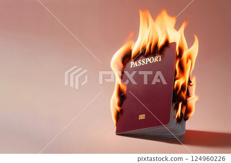 Burning passport. Space for text. 124960226