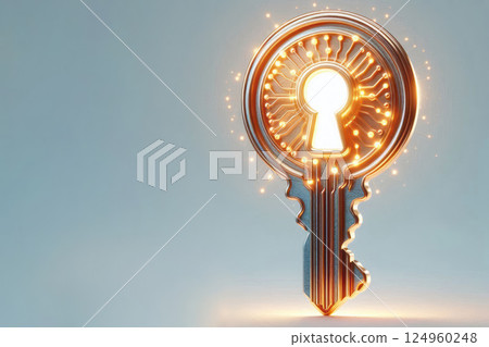 Glow digital key with chips. Space for text. Glow digital key with chips. Space for text. 124960248