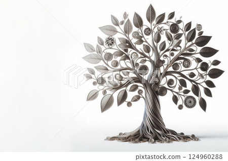 Wood made of thin strips of metal on a white background. Space for text. Wood made of thin strips of metal on a white background. Space for text. 124960288