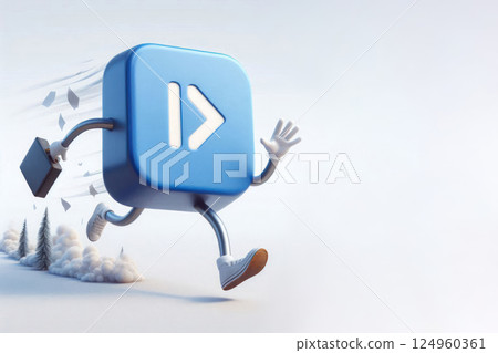 Forward running button with arms and legs. Space for text. Forward running button with arms and legs. Space for text. 124960361