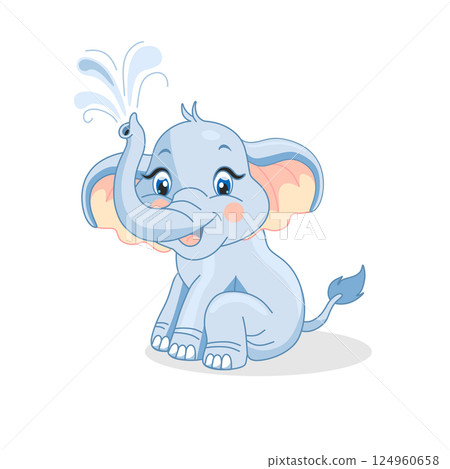 Cartoon cute baby elephant sitting on white background Cartoon cute baby elephant sitting on white background 124960658
