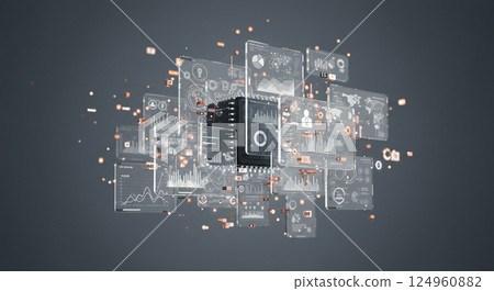 浮動全像 UI 和 AI 代理的抽象表示，近未來概念圖 124960882