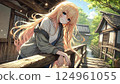 A beautiful blonde girl strolling through the ancient city 124961055