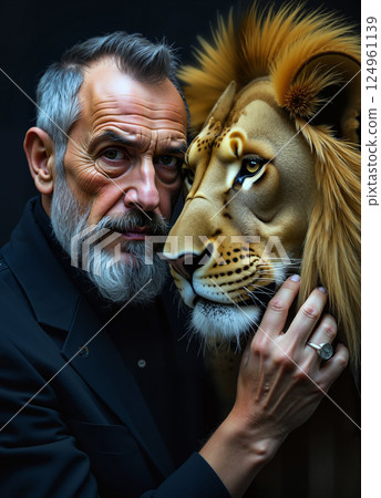 A stately man with a lion. 124961139