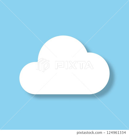 A white cloud with a shadow on a blue background. 124961334