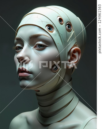 An android girl with many eyes. 124961563
