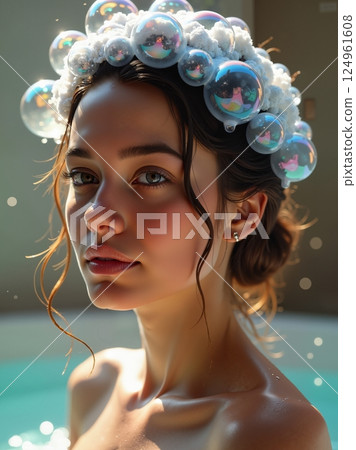 Sweet lady with soap bubbles. Sweet lady with soap bubbles. 124961608
