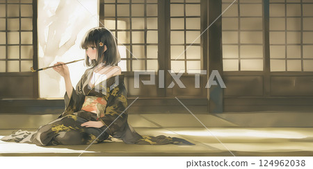 A woman waiting for customers. Illustration. Watercolor. Banner material. Illustration material. A woman waiting for customers. Illustration. Watercolor. Banner material. Illustration material. 124962038