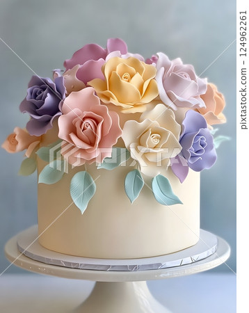 beautiful cake with roses 124962261