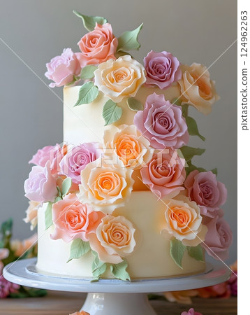 beautiful cake with roses 124962263