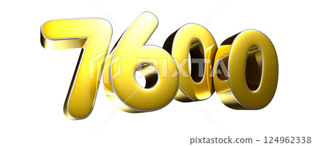 Golden number 7600 3D illustration 124962338