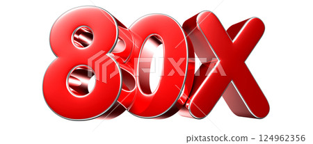 80x red 3D illustration. Advertising signs. Product design. Product sales. 124962356