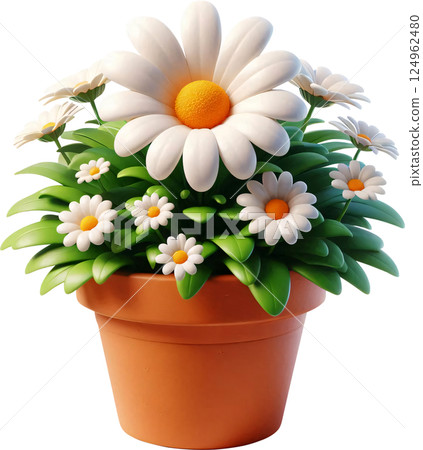 3D Cartoon style potted flowers, Cartoon style potted flowers, Flowers and plants in pots 124962480