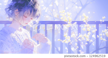 A woman knitting. Illustration. Watercolor. Banner material. Illustration material. Saisei material 124962519