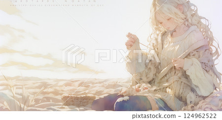 A woman knitting. Illustration. Watercolor. Banner material. Illustration material. Saisei material 124962522