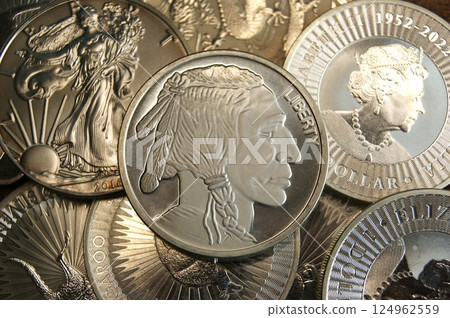 United States Pure Silver Bullion with Indian. Investment coins. United States Pure Silver Bullion with Indian. Investment coins. 124962559