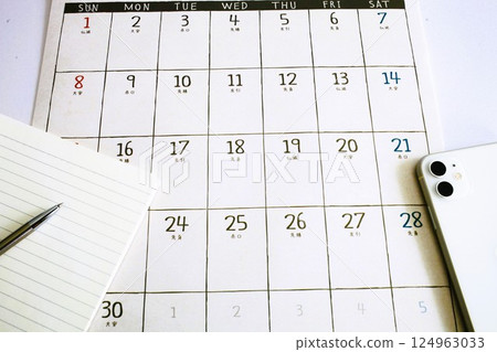 Pen, notebook and calendar - Schedule management Pen, notebook and calendar - Schedule management 124963033