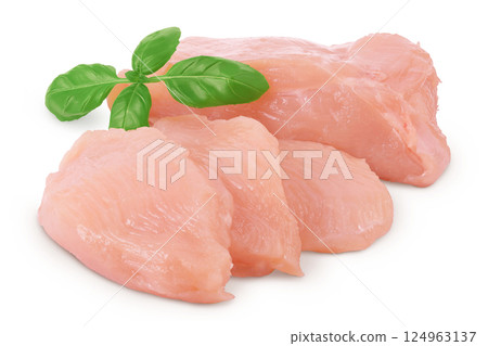 Raw chicken, fillet, isolated on white background with full depth of field 124963137