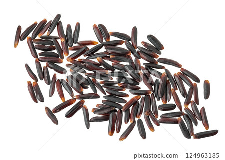 Black wild rice isolated on white background close up. Top view. Flat lay 124963185