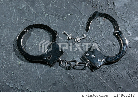 Handcuff on banner - rape and harassment concept. 124963218