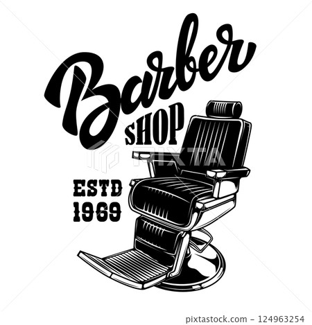 Vintage barber chair vector illustration. Perfect for barbershop logos, posters, and promotional materials 124963254
