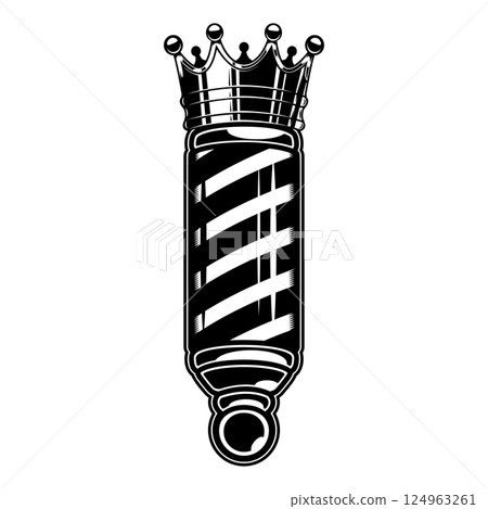 Barber pole with king crown. Design element for logo, label, sign, emblem. Vector illustration 124963261