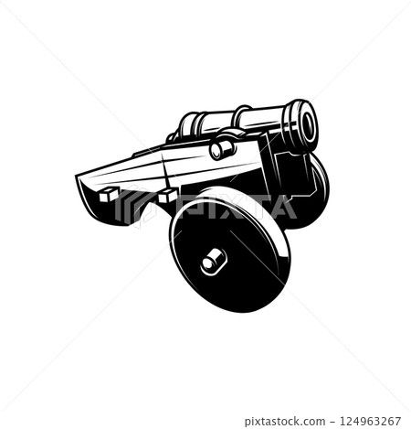 Vintage cannon vector illustration. Design element for poster, card, banner, t shirt, logo, label. Vector illustration Vintage cannon vector illustration. Design element for poster, card, banner, t shirt, logo, label. Vector illustration 124963267