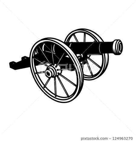 Vintage cannon vector illustration. Design element for poster, card, banner, t shirt, logo, label. Vector illustration 124963270