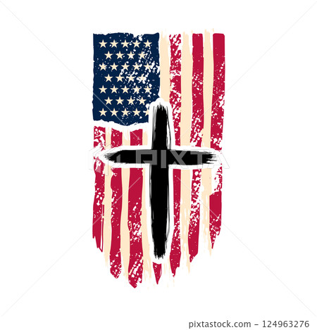 Christian cross on grunge american flag. Vector illustration Christian cross on grunge american flag. Vector illustration 124963276