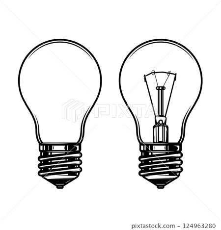 Illustration of the light bulb. Design element for logo, label, sign, badge. Vector illustration 124963280