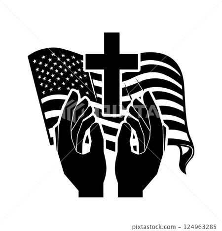 Prayer hands on american flag background. Vector illustration 124963285