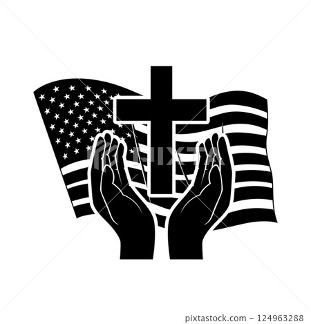 Prayer hands on american flag background. Vector illustration 124963288