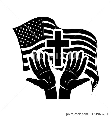 Prayer hands on american flag background. Vector illustration Prayer hands on american flag background. Vector illustration 124963291