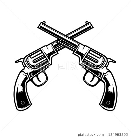 Vintage revolver illustration in black and white, perfect for western or retro designs. Use it for posters, logos, t-shirts Vintage revolver illustration in black and white, perfect for western or retro designs. Use it for posters, logos, t-shirts 124963293