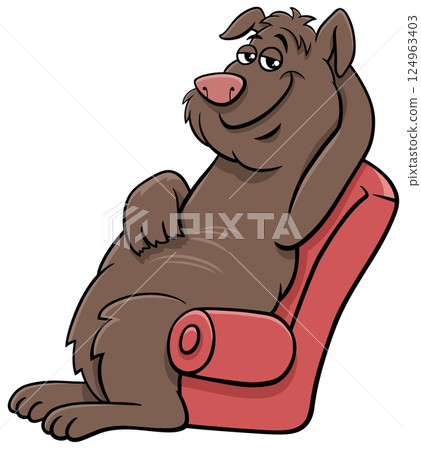 cartoon brown dog animal character sitting on armchair 124963403