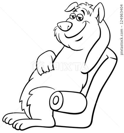 cartoon dog animal character sitting on armchair coloring page 124963404