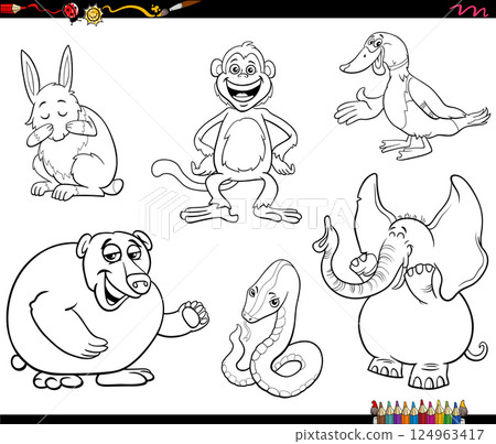 cartoon funny wild animals characters set coloring page 124963417