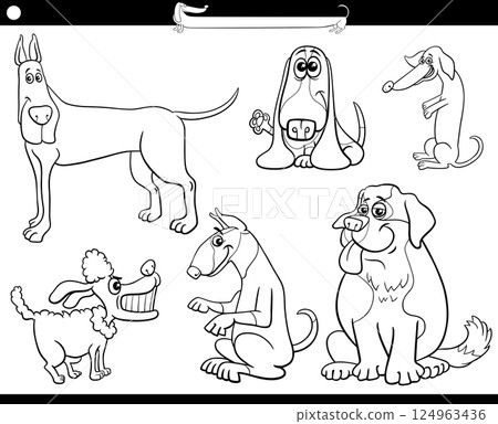 cartoon purebred dogs and puppies characters set coloring page cartoon purebred dogs and puppies characters set coloring page 124963436