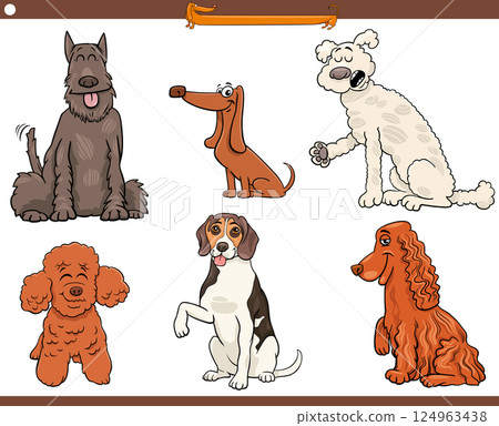 cartoon purebred dogs comic animal characters set 124963438